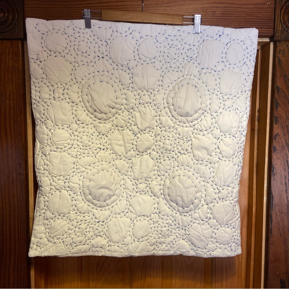 Anthropologie Cream Quilted Circle-Pattern Throw